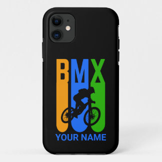 Add Name or Text BMX Bike Rider Orange Blue Green  iPhone 11 Case