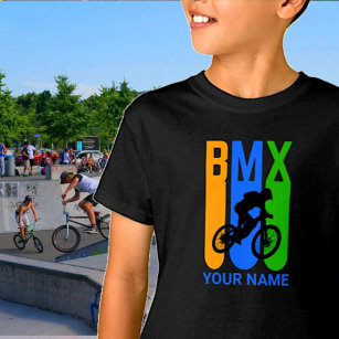 Add Name or Text BMX Bike Rider Orange Blue Green  T-Shirt
