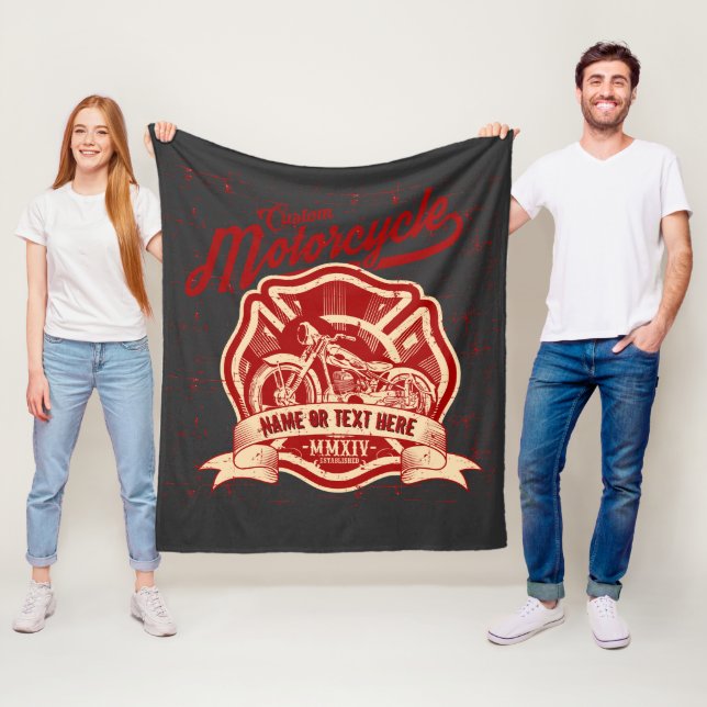 Add Name or Text Custom Motorcycle Grunge          Fleece Blanket (In Situ)