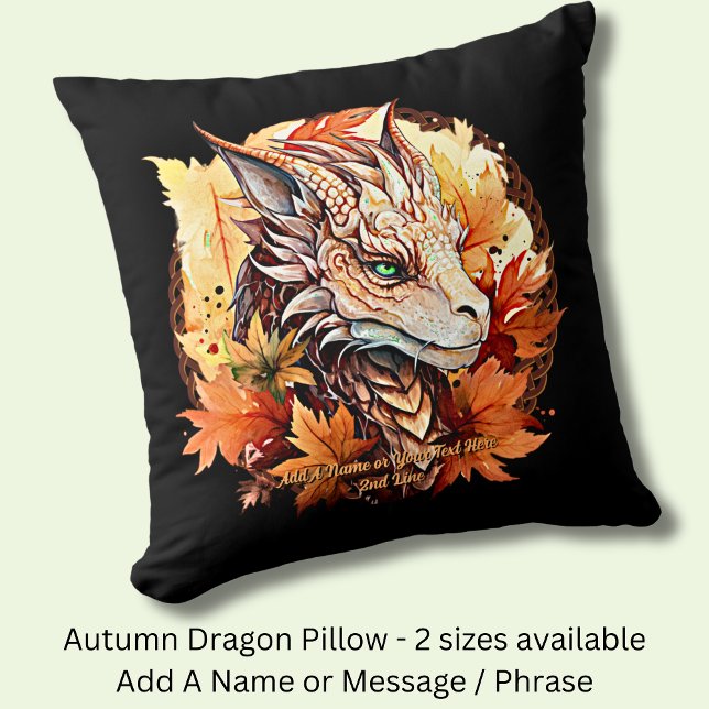 Add Name or Text, Dragon With Autumn Leaves Cushion (Creator Uploaded)