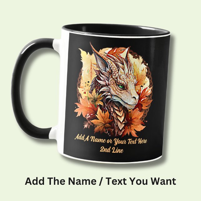 Add Name or Text, Dragon With Autumn Leaves Mug (Creator Uploaded)