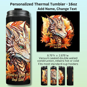 Add Name or Text, Dragon With Autumn Leaves Thermal Tumbler