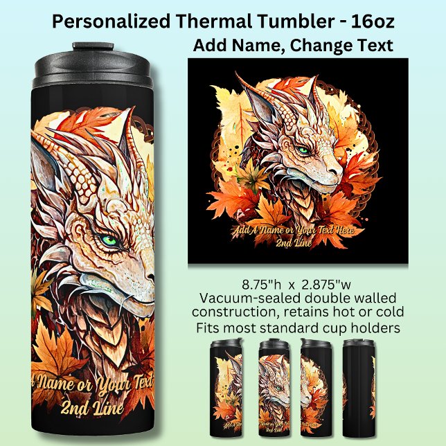 Add Name or Text, Dragon With Autumn Leaves Thermal Tumbler (Creator Uploaded)