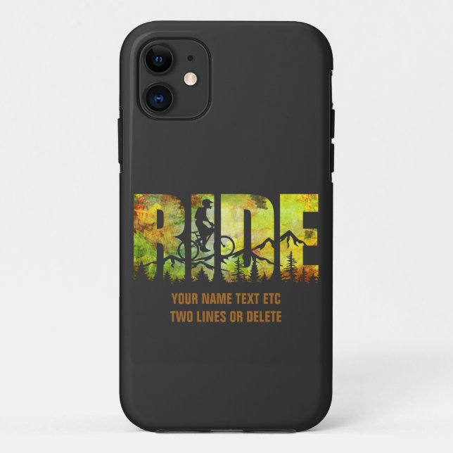 Add Name or Text Mountain Bike Rider Autumn Colour Case-Mate iPhone Case (Back)