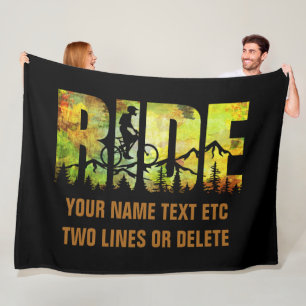 Add Name or Text Mountain Bike Rider Autumn Colour Fleece Blanket
