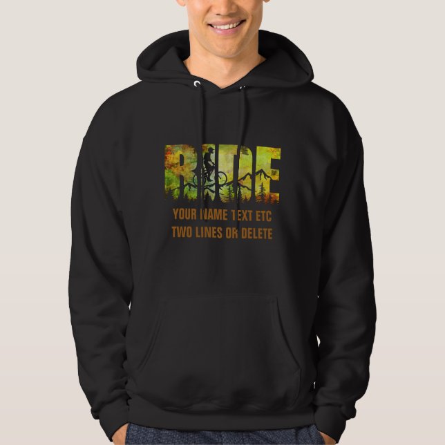 Add Name or Text Mountain Bike Rider Autumn Colour Hoodie (Front)