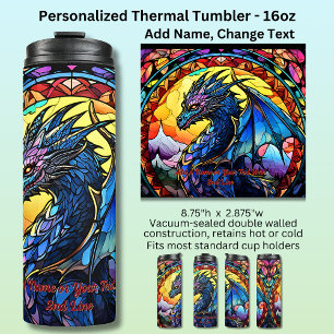 Add Name or Text, Stained Glass Dragon  Thermal Tumbler