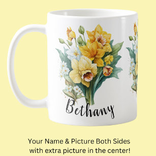 Add Name or Text, Yellow Daffodils with Green Leaf Coffee Mug