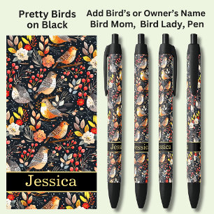 Add Name, Orange Birds Red Berries Black Ink Pen