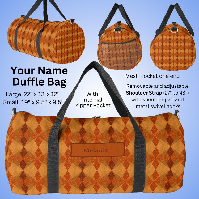Add Name, Orange Brown Autumn Earth Tones Abstract Duffle Bag (Creator Uploaded)