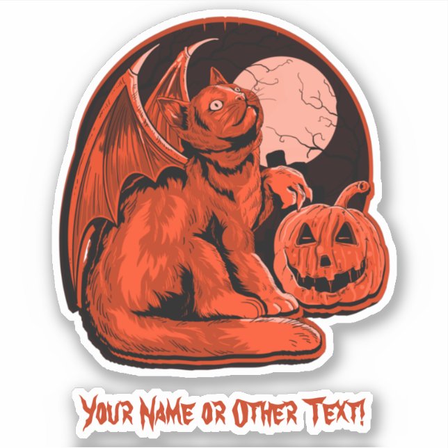 Add Name Orange Cat Wings Pumpkin Moon Halloween (Front)