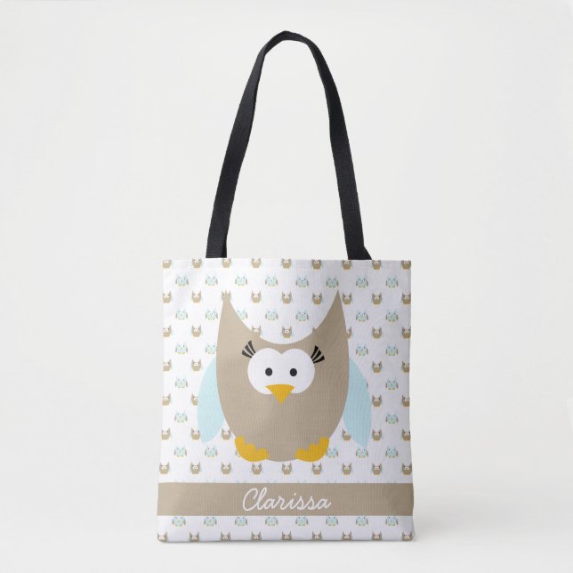 Add Name Owl Patterned With Large Owl Tote Bag (Front)