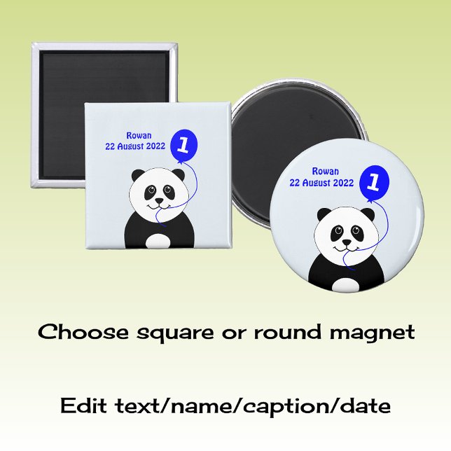 Add name panda 1st birthday blue magnet (Creator Uploaded)
