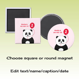 Add name panda 1st birthday red pink magnet
