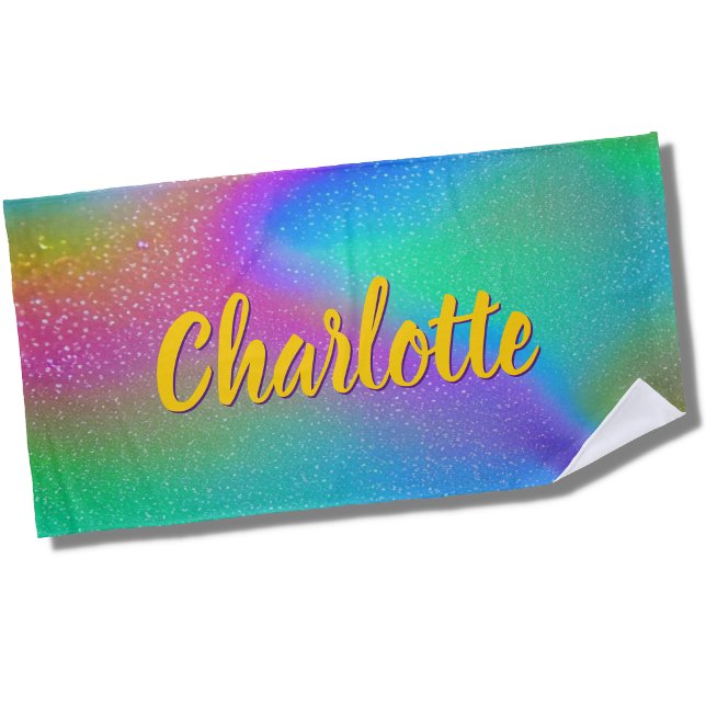 Add Name, Pastel Rainbow Aqua Pink Yellow Swirl Beach Towel (Creator Uploaded)