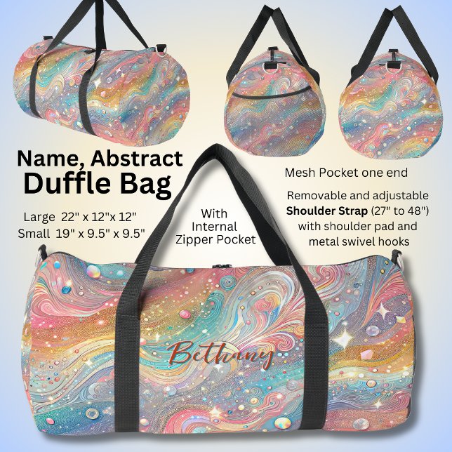Add Name Pastel Swirls & Stars Pink Aqua Abstract Duffle Bag (Creator Uploaded)