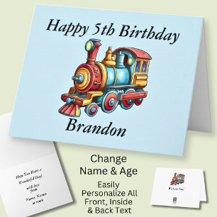 Add Name Personalise Steam Train Child Boy's Card