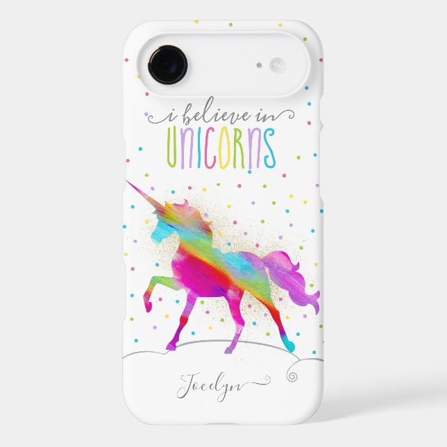 Add Name Personalised Gold Glitter Rainbow Unicorn Case-Mate iPhone Case (Back)