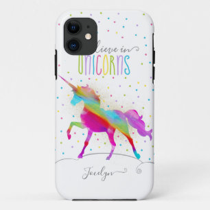 Add Name Personalised Gold Glitter Rainbow Unicorn iPhone 11 Case