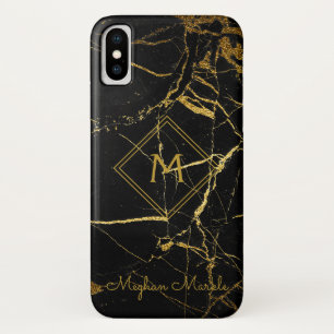Add name Personalised Modern Simple Black Marble iPhone X Case