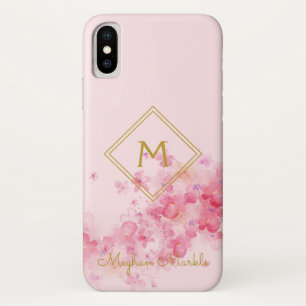 Add name Personalised Modern Simple Pink Flowers iPhone X Case