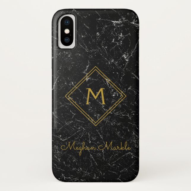 Add name Personalized Modern Simple Black Marble Case-Mate iPhone Case (Back)