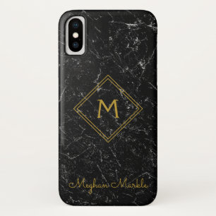 Add name Personalized Modern Simple Black Marble iPhone X Case