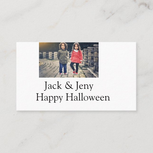 add name photo text Halloween kids girl boy Business Card (Front)
