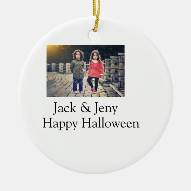 add name photo text Halloween kids girl boy Ceramic Ornament (Front)