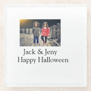 add name photo text Halloween kids girl boy Glass Coaster