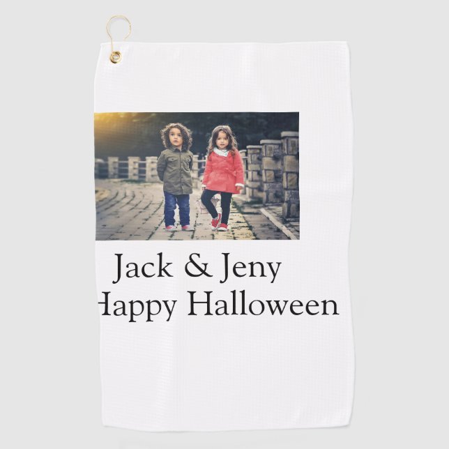 add name photo text Halloween kids girl boy Golf Towel (Front)