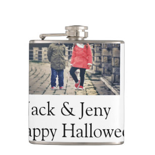 add name photo text Halloween kids girl boy Hip Flask