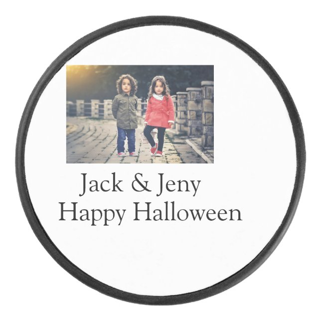 add name photo text Halloween kids girl boy Hockey Puck (Front)