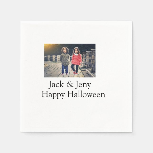 add name photo text Halloween kids girl boy Napkin (Front)