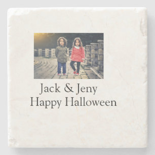add name photo text Halloween kids girl boy Stone Coaster