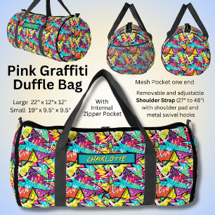 Add Name, Pink Blue Orange Graffiti  Duffle Bag