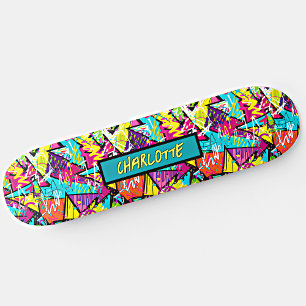 Add Name, Pink Blue Orange Graffiti  Skateboard