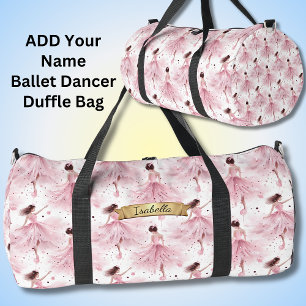 Add Name, Pink Dancing Ballerina  Duffle Bag