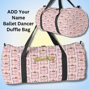 Add Name, Pink Dancing Ballerina with Flowers Duffle Bag