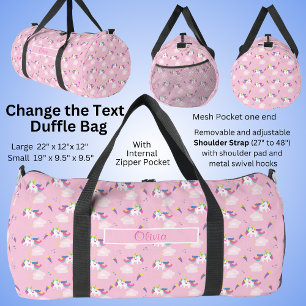 Add Name, Pink Unicorn  Duffle Bag