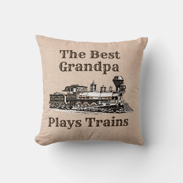 Add Name Plays Steam Train Grandpa Grandfather   Cushion (Front)