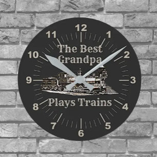 Add Name Plays Steam Train Grandpa Grandfather  Round Clock