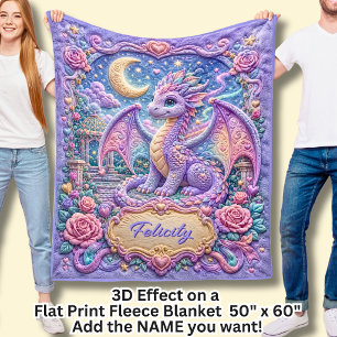 Add Name Purple Baby Dragon 3D Effect Fleece Blanket