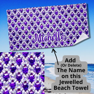 Add Name Purple Diamonds Square Cut   Beach Towel