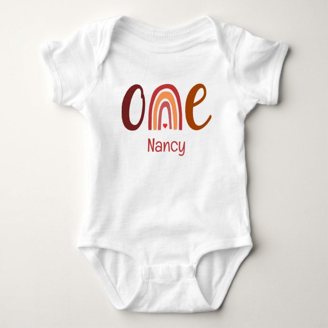 Add Name Rainbow Personalised First Birthday Baby Bodysuit (Front)