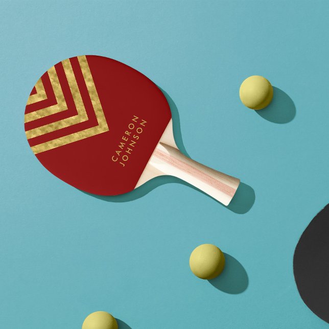 Add Name Red and Faux Gold Chevron Ping Pong Paddle (Creator Uploaded)