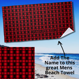 Add Name, Red Black Woven Texture  Beach Towel