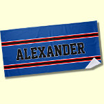 Add Name, Red Blue & White Nautical Stripes  Beach Towel<br><div class="desc">Add Name,  Red Blue & White Nautical Stripes</div>