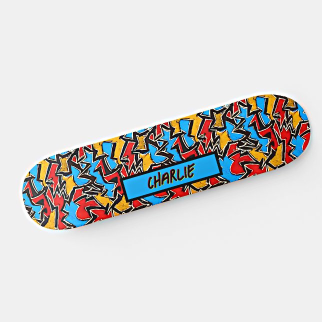 Add Name, Red Yellow Blue Graffiti Skateboard (Creator Uploaded)