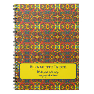 Add Name Red Yellow Orange Owl Inspired Pattern Notebook
